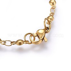 304ステンレススチールチャームブレスレット  カニカン付き  ハート  ゴールドカラー  8-1/4インチ（21cm）  3mm&nbsp;BJEW-H579-13G