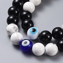 調整可能なナイロンスレッド編みビーズブレスレットセット  手作りランプワークナザールボンジュウビーズと  天然宝石ビーズとPVC管状ゴムコード  2-1/8インチ〜3-3/4インチ（5.4~9.5cm）  2個/セット&nbsp;BJEW-JB04465
