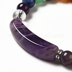 Natural Amethyst & Mixed Gemstone Beaded Stretch Bracelet with Heart Charm for Women&nbsp;BJEW-K164-B24