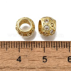 真鍮マイクロペーブクリアキュービックジルコニアヨーロッパビーズ  長持ちメッキ  ラックめっき  鉛フリー＆カドミウムフリー  ロンデルホイールの大きな穴のビーズ  18KGP本金メッキ  7.5x6mm  穴：4.5mm&nbsp;ZIRC-I070-059G