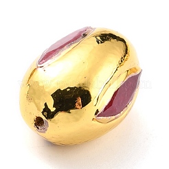 天然のクォーツビーズ  金色の真鍮エッジ付き  染め  オーバル  レッド  15.5~16x11.5~12mm  穴：0.8mm&nbsp;G-B011-08G-A