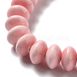釉薬をかけた磁器ビーズ  光沢のあるセラミックビーズ  フラットラウンド  ピンク  12x7mm  穴：1.6mm  約45個/連  12.40''（31.5センチメートル）&nbsp;PORC-E017-02B