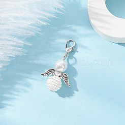 6Pcs 6 Styles Acrylic Imitation Pearl & Glass Pearl Angel Pendant Decorations&nbsp;HJEW-JM03480