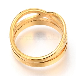 304ステンレススチール製クロスリング  ラインストーン付き  ゴールドカラー  USサイズ7  内径：17mm&nbsp;RJEW-J071-05G-7