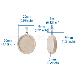 木製ペンダントカボションセッティング  ペンダントベース  ステンレス鋼パーツ  ステンレス鋼色  頑丈な木製  34x30x5mm  穴：8x3mm  トレイ：25mm&nbsp;WOOD-TAC0001-B-02