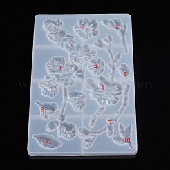 DIYシリコンフラワーモールド  レジン型  UVレジン用  エポキシ樹脂ジュエリー作り  スモモの花  ホワイト  200x124x8mm&nbsp;DIY-WH0163-98P
