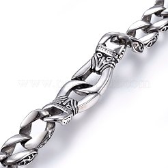 304ステンレススチールブレスレット  バヨネット留め金付き  アンティークシルバー  8-5/8インチ（22cm）  12x5mm&nbsp;BJEW-L631-23AS