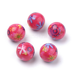 オペークプリントアクリルビーズ  ラウンド  ミックスカラー  10x9.5mm  穴：2mm&nbsp;X-MACR-S271-10mm-M