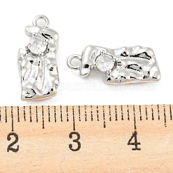 真鍮チャーム  クリアガラスと  不規則な長方形のチャーム  プラチナメッキ  16x7x4mm  穴：1.4mm&nbsp;KK-E090-13P