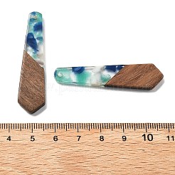 樹脂とクルミのペンダント  台形  ライトスカイブルー  48.5x12x2.5mm  穴：2mm&nbsp;FIND-R051-06A