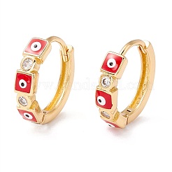 Square with Evil Eye Enamel Huggie Hoop Earrings for Women&nbsp;EJEW-I260-45G-NR