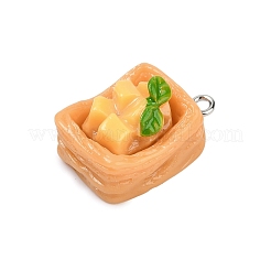 不透明樹脂ペンダント  模倣食品  マンゴークリスプ  プラチナメッキ鉄ループ付き  桃パフ  25.5x16.5x12mm  穴：2mm&nbsp;RESI-S016-01G