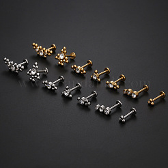 ステンレススチール マイクロパヴェ クリアキュービックジルコニア スレッドレス ラブレット  フラットラウンド  ステンレス鋼色  8mm  ピン：1.2mm&nbsp;WG26305-12