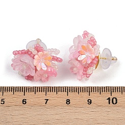 花のガラスとプラスチックのスタッドピアス  ピンク  25x20mm&nbsp;FS-WG119A6-01