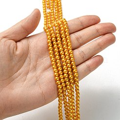 グレードaのガラスパールビーズ  パールカラーの  ラウンド  ゴールデンロッド  4mm  穴：0.7~1.1mm  約100個/連  16''（40.64センチメートル）&nbsp;HY-J001-4mm-HX020