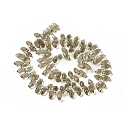 クリスタルガラスビーズ連売り  トップドリルビーズ  多面カット  ティアドロップ  濃いグレー  13x6mm  穴：1mm  約90~95個/連  16~18インチ&nbsp;GLAA-D033-29
