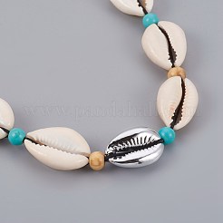 Adjustable Cowrie Shell and Synthetic Turquoise Beaded Necklaces&nbsp;NJEW-JN02300-01