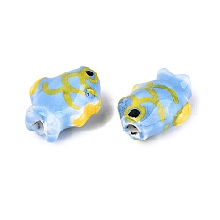 手作りの陶器ビーズ  ファミーユは磁器バラ  手描き  魚  コーンフラワーブルー  15~16x11.5~12.5x7.5~8mm  穴：1.5~1.8mm&nbsp;PORC-Q007-09E