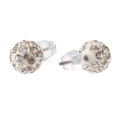 女性用クリスタルラインストーンボールスタッドピアス  ホワイト  17x8mm  ピン：0.8mm&nbsp;EJEW-JE04751