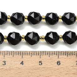 天然石ブラックトルマリンビーズ連売り  スターカットラウンドビーズ  多面カット  シードビーズで  8mm  穴：0.8mm  約38個/連  14.49''（36.8cm）〜14.88''（37.8cm）&nbsp;GG-CBA3921-B11-8mm