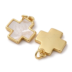 Brass Pave Natural White Shell Cross Pendants&nbsp;KK-P308-01G