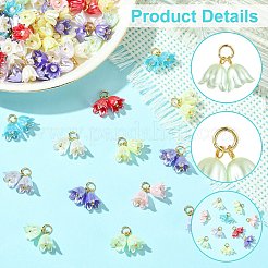 80個 8色フラワーABSプラスチックパールペンダント  金色の真鍮製ボールヘッドピン付き  ミックスカラー  16mm  10個/カラー&nbsp;PALLOY-CJ00075