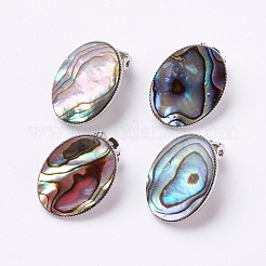 天然アワビシェル/パウア貝殻クリップオンイヤリング  真鍮パーツ  プラチナ  カラフル  21x16x11mm&nbsp;EJEW-P122-01