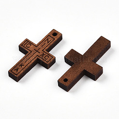 天然木ペンダント  染め  クロス  サドルブラウン  30x17x4~4.5mm  穴：1.6mm&nbsp;WOOD-N016-64-01