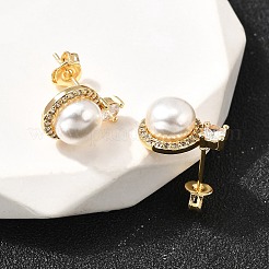 Round Brass Micro Pave Clear Cubic Zirconia Stud Earrings&nbsp;EJEW-A135-26G