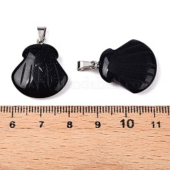 合成ブルーゴールドストーン青金砂石ペンダント  プラチナメッキの金属製スナップオンベイルが付いた貝殻型のチャーム  24.5x20.5~21x5.5~6mm  穴：2x5.5mm&nbsp;G-T138-208K