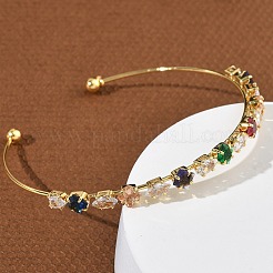 Brass Micro Pave Cubic Zirconia Cuff Bangles&nbsp;KK-D112-02G