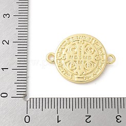 真鍮製聖ベネディクトメダルコネクタチャーム  宗教 フラット ラウンド リンク  ラックめっき  カドミウムフリー＆鉛フリー  長持ちする  18KGP本金メッキ  17.5x24x2mm  穴：1.6mm&nbsp;KK-P294-02G