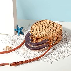 2本の木製バッグハンドル  1pcpuレザーオーバルロングボトムと2連売りイミテーションレザーバッグハンドル付き  バッグストラップ用交換アクセサリー用  ブラック  12.35x18.5x0.85cm  穴：5.5mm&nbsp;FIND-WR0001-43B
