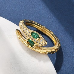 真鍮製マイクロパヴェキュービックジルコニア指輪指輪  カドミウムフリー＆鉛フリー  ヘビ  18KGP本金メッキ  9mm  内径：18mm&nbsp;RJEW-C120-30B-G