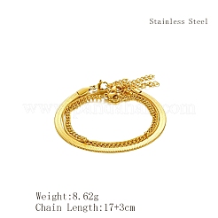 スタイリッシュなステンレススチールの18層ブレスレット  ヘリンボーン＆カーブ＆スネークチェーンのブレスレット（女性用）  6-3/4KGP本金メッキ  17インチ（[2]cm）&nbsp;HN0595-2