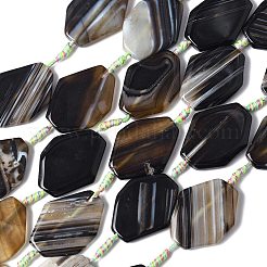 天然バンド /縞aビーズ連売り  染め＆加熱  菱形  ブラック  38~41x26~31x6~7.5mm  穴：2mm  約8個/連  16.93''（43センチメートル）&nbsp;G-G196-A02-02