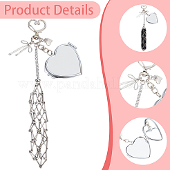 3Pcs 3 Styles 201 Stainless Steel String Bag & Iron with Glass Mirror & Alloy Bowknot Pendant Keychains&nbsp;HJEW-SC0003-27