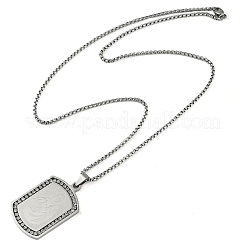 201 Stainless Steel Micro Pave Clear Cubic Zirconia Virgin Mary Rectangle Pendant Necklaces&nbsp;NJEW-D089-07P