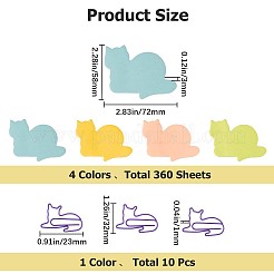 12冊4色の愛らしい横たわる猫の形のメモ帳  猫型の鉄製ペーパークリップ10個付き。  ミックスカラー  クリップ：32x23x1mm  メモ帳: 58x72x3mm&nbsp;AJEW-GF0007-13
