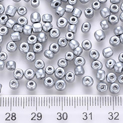 6/0ベーキングペイントガラスラウンドシードビーズ  銀  4~5x3~4mm  穴：1~2mm  約4500個/ポンド&nbsp;SEED-S036-01C-14