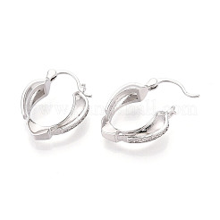 Brass Micro Pave Cubic Zirconia Heart Hoop Earrings&nbsp;EJEW-T048-36P