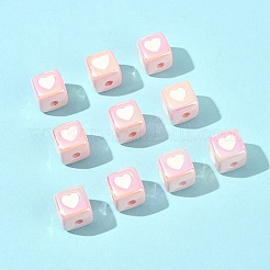 不透明アクリルエナメルビーズ10個  ハートを持つキューブ  ホワイト  12x12x12mm&nbsp;ACRC-FS0001-02F