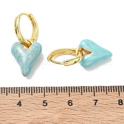 真鍮エナメル製ダングルフープピアス（女性用）  ハート  長持ちメッキ  ラックめっき  鉛フリー＆カドミウムフリー  ゴールドカラー  空色  27x12mm&nbsp;KK-CBA760A-06G-03