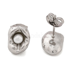 304ステンレススチールスタッドピアス  淡水パールビーズ付き  花  ステンレス鋼色  12.5x8.5mm&nbsp;EJEW-S246-06P