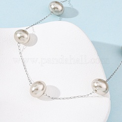 Acrylic Imitation Pearl Oval 304 Stainless Steel Link Chain Necklaces for Women&nbsp;NJEW-F354-02P
