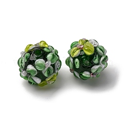 手作りランプワークビーズ  花とロンデル  バンピー  シーグリーン  14~15x12~13mm  穴：1.5~1.8mm&nbsp;LAMP-P051-H03