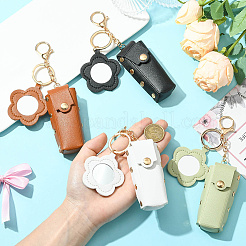 4色のレザーリップスティック収納バッグ4個  鉄のキーホルダーリングと合金の留め金付き  花  ミックスカラー  162mm  1pc /カラー&nbsp;KEYC-SC0001-71