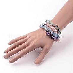 天然の宝石マルチ連ブレスレット  合金バー＆リングマンテル付き  173mm（6-7/8インチ）&nbsp;BJEW-JB02606