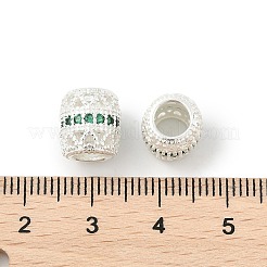 真鍮製マイクロパヴェキュービックジルコニアヨーロピアンビーズ  大穴ビーズ  バレル  ラックめっき  カドミウムフリー＆鉛フリー  長持ちメッキ  銀  グリーン  10x9mm  穴：5mm&nbsp;KK-P297-05S-02