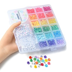 DIYブレスレット作りキット  バレルプラスチックとアクリルレタービーズを含む  伸縮性のある糸  ミックスカラー  ビーズ：7~9x3.5~6mm  穴：1~3.8mm  4000個/箱&nbsp;DIY-YW0007-40